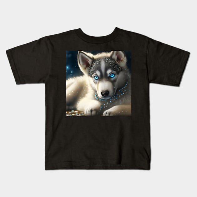 Glowy Wolfdog Puppy Kids T-Shirt by Enchanted Reverie